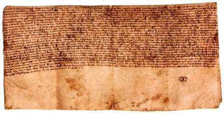 Fragmento do mais antigo documento régio na nossa língua, o testamento do terceiro rei de Portugal, Dom Afonso II.